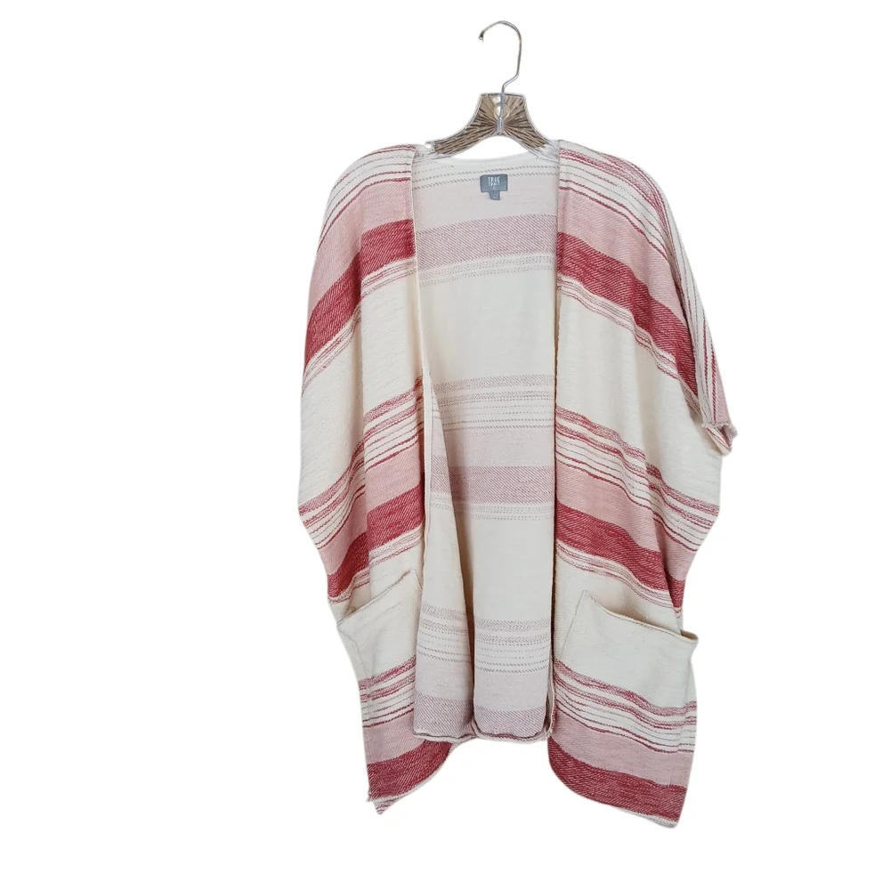 True Craft Red Striped Oversized Kimono Topper S/XS